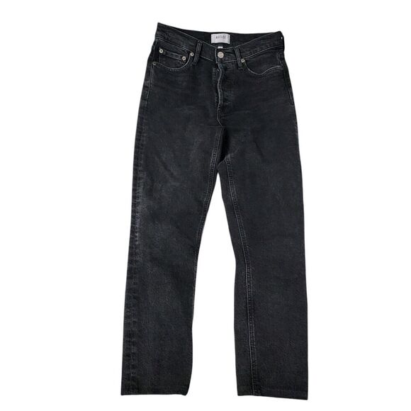 Agolde Jeans Womens 26 Black Compilation Nico High Rise Slim Button Fly Crop‎ - Picture 1 of 11